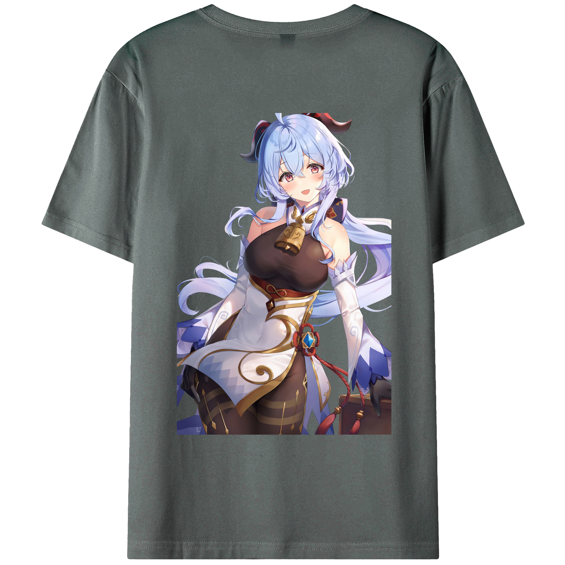 げんし神 甘雨 かんう genshin Ganyu 綿100％ メンズ半袖Tシャツ（バックプリント） 通気性